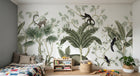 Design B027 — Papier peint Chinoiserie animaux exotiques bambou tons sauge — Novomur