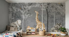 Design B031 — Papier peint Safari foret brumeuse arbres blancs gris — Novomur