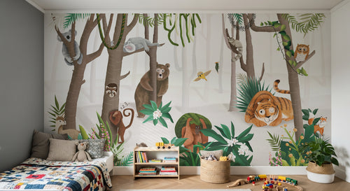 Design C0680 — Papier peint Jungle Enfant Tigre & Singes — Novomur