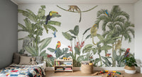 Échantillon, Design D0296, Papier peint panoramique Jungle Enfant Tigre & Singes - Sur mesure