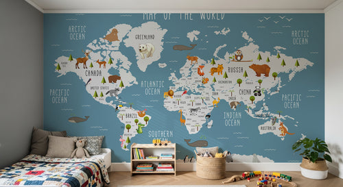 Design SD0326 — Papier peint Carte du Monde Enfant — Novomur