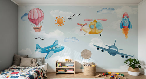 Design SK0064 — Papier peint Avions et Véhicules Enfant — Novomur