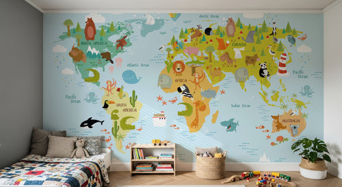 Design SK0077 — Papier peint Carte du Monde Enfant — Novomur
