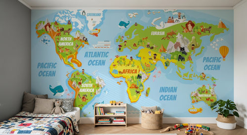 Design SK0340 — Papier peint Carte du Monde Enfant — Novomur