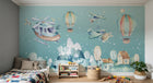 Design SL0064 — Papier peint Helicoptere avions montgolfieres village hiver — Novomur