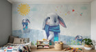 Design SL0213 — Papier peint Lapin blanc echarpe enfant aquarelle — Novomur