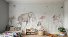 Design SL0327 — Papier peint Safari pastel feuillage tropical animaux — Novomur