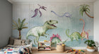 Design SL0352 — Papier peint Dinosaures aquarelle palmiers paysage — Novomur