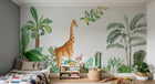 Design SL0402 — Papier peint Girafe jungle aquarelle palmiers cactus — Novomur
