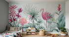 Design SL0677 — Papier peint Flamants roses jungle hibiscus aquarelle — Novomur