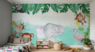 Design SL0816 — Papier peint Animaux jungle paresseux flamant aquarelle enfant — Novomur