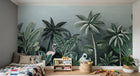 Design SL0830 — Papier peint Jungle dense flamants singe vert sombre — Novomur
