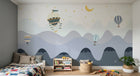 Design SL0849 — Papier peint Vagues bleues montgolfieres lune enfant — Novomur