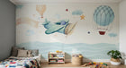 Design SL0876 — Papier peint Avion papier montgolfiere mer aquarelle — Novomur