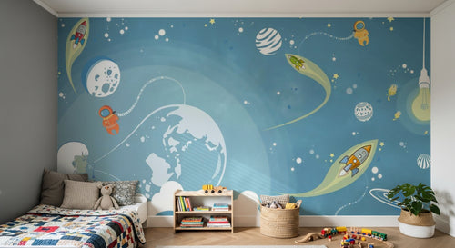 Design ZX0252 — Papier peint Espace planetes fusees astronautes enfant — Novomur