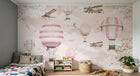 Design ZX0556 — Papier peint Montgolfieres avions roses ciel poudre — Novomur