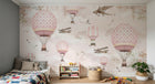 Design ZX0558 — Papier peint Montgolfieres avions roses ciel poudre 2 — Novomur