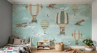 Design ZX0569 — Papier peint Montgolfieres avions animaux ciel turquoise — Novomur