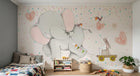 Design ZX0593 — Papier peint Elephants lapin charrette confettis enfant — Novomur