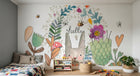 Design ZX0662 — Papier peint Lapin couronne fleurs hello enfant — Novomur