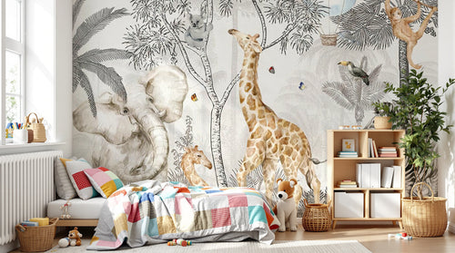 Design B003 — Papier peint Safari sepia tons neutres beige — Novomur