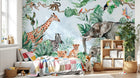Design B011 — Papier peint Safari jungle vert vif animaux nombreux — Novomur