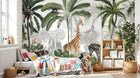 Design B012 — Papier peint Safari panoramique jungle dense multi-animaux — Novomur