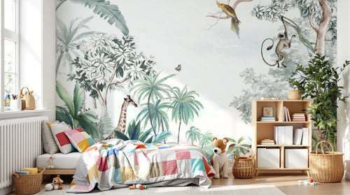 Design B014 — Papier peint Paysage tropical vintage style gravure — Novomur