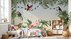 Design B019 — Papier peint Jungle vibrante illustree animaux exotiques — Novomur