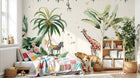Design B022 — Papier peint Safari aquarelle palmiers fleurs tropicales — Novomur