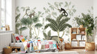 Design B027 — Papier peint Chinoiserie animaux exotiques bambou tons sauge — Novomur