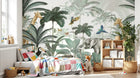 Design B029 — Papier peint Safari aquarelle vert sauge elegant — Novomur