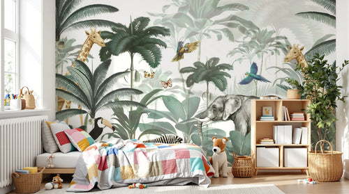 Design B029 — Papier peint Safari aquarelle vert sauge elegant — Novomur