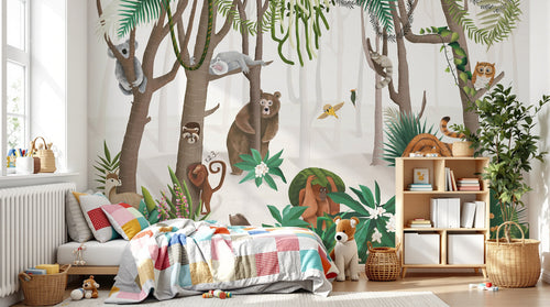 Design C0680 — Papier peint Jungle Enfant Tigre & Singes — Novomur