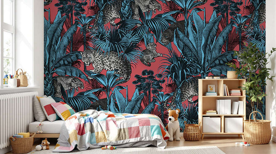 Design D0143 — Papier peint Jungle Enfant Tigre & Singes — motif grand — Novomur