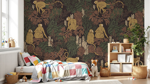 Design D0145 — Papier peint Jungle Enfant Tigre & Singes — motif grand — Novomur
