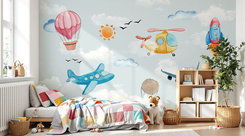 Design SK0064 — Papier peint Avions et Véhicules Enfant — Novomur