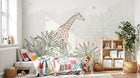 Design SL0273 — Papier peint Girafe elephant rose jungle pastel ligne — Novomur