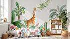 Design SL0402 — Papier peint Girafe jungle aquarelle palmiers cactus — Novomur