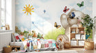 Design SL0692 — Papier peint Ours peluche papillons village soleil enfant — Novomur