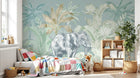 Design SL0824 — Papier peint Elephant jungle vert beige aquarelle vintage — Novomur