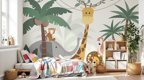 Design SL0843 — Papier peint Animaux jungle cartoon enfant stylise — Novomur