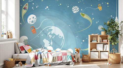 Design ZX0252 — Papier peint Espace planetes fusees astronautes enfant — Novomur