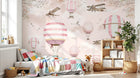 Design ZX0556 — Papier peint Montgolfieres avions roses ciel poudre — Novomur