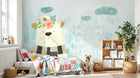Design ZX0689 — Papier peint Ours peluche couronne fleurs ciel bleu — Novomur