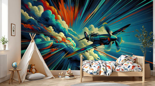 Design A0091 — Papier peint Avions et Véhicules Enfant — Novomur