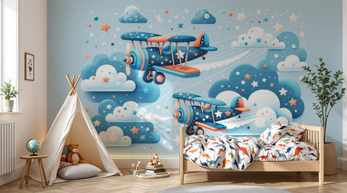 Design A0256 — Papier peint Avions et Véhicules Enfant — Novomur