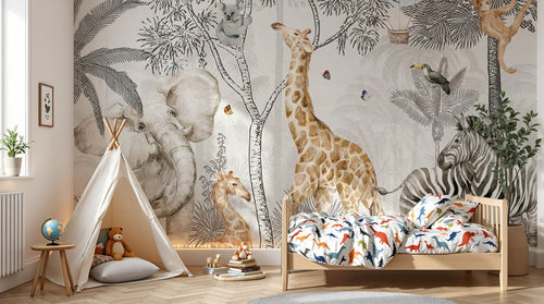 Design B003 — Papier peint Safari sepia tons neutres beige — Novomur