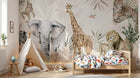 Design B009 — Papier peint Safari pastel rose et sauge animaux varies — Novomur