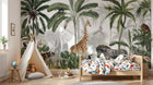 Design B012 — Papier peint Safari panoramique jungle dense multi-animaux — Novomur